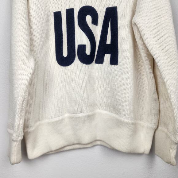 Ralph Lauren Polo Sport Vintage USA Sweater Cream Women Size Large Crewneck Flag - Picture 4 of 12